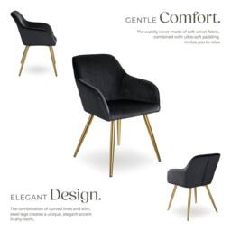 tectake Accent Chair Marilyn Set Of 6 - Black/Gold in Black - Size: 6 Pack - thumbnail 3