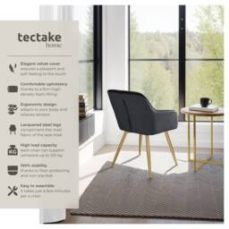 tectake Accent Chair Marilyn Set Of 6 - Black/Gold in Black - Size: 6 Pack - thumbnail 2