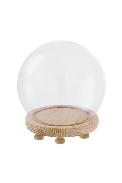 Living and Home Tabletop Glass Spherical Display Dome with Wooden Base in Clear - image 1