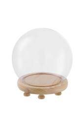 Living and Home Tabletop Glass Spherical Display Dome with Wooden Base in Clear - thumbnail 1