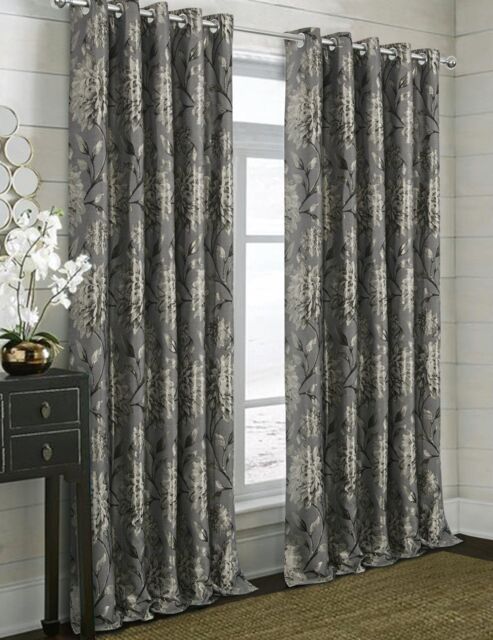 Elanie Metallic Fully Lined Eyelet Curtains pair