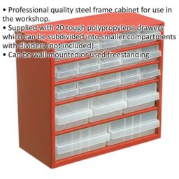 Loops 310 x 147 x 285mm 20 Drawer Parts Cabinet - RED - Wall Mounted / Standing Box - thumbnail 2