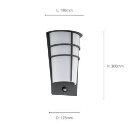 Eglo Breganzo 1 Metal & Plastic IP44 Integrated LED Outdoor Wall Light With Sensor in Dark Grey - thumbnail 3
