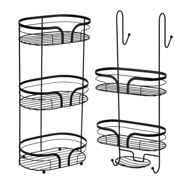 Showerdrape Dante Freestanding Floor Caddy & 2 Tier Over Door Hook Shower Caddy in Black - image 1