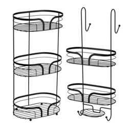 Showerdrape Dante Freestanding Floor Caddy & 2 Tier Over Door Hook Shower Caddy in Black - thumbnail 1