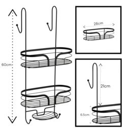 Showerdrape Dante Freestanding Floor Caddy & 2 Tier Over Door Hook Shower Caddy in Black - thumbnail 5