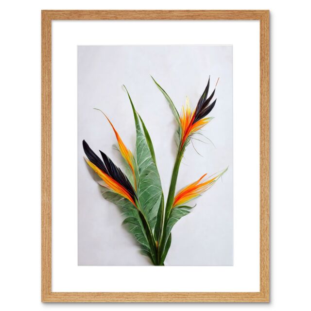 "Artery8 Wall Art Print Bird of Paradise Stem Leaves & Flowers Tropical Plant Botanical Artwork Framed 9X7 Inch in Beige - Size: W7"" x H9""" - image 1