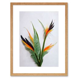 "Artery8 Wall Art Print Bird of Paradise Stem Leaves & Flowers Tropical Plant Botanical Artwork Framed 9X7 Inch in Beige - Size: W7"" x H9""" - thumbnail 1