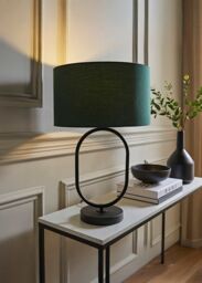 ValueLights Antonia Fabric Drum Lamp Shade Matte Black Oval Table Lamp with Bulb in Bottle Green - thumbnail 2