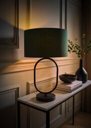 ValueLights Antonia Fabric Drum Lamp Shade Matte Black Oval Table Lamp with Bulb in Bottle Green