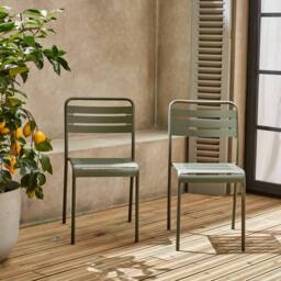 sweeek Pair Of Steel & Stackable Garden Chairs in Khaki - thumbnail 1