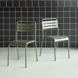sweeek Pair Of Steel & Stackable Garden Chairs in Khaki - thumbnail 3