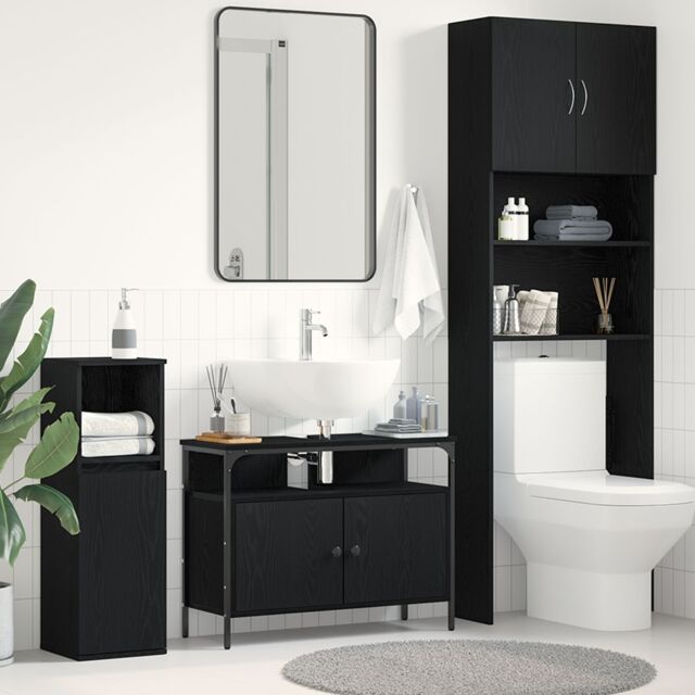 Berkfield Home Bathroom Sink Cabinet Black Oak 80x30x60 cm Engineered Wood - Size: 80 x 30 x 60 cm - image 1