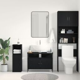 Berkfield Home Bathroom Sink Cabinet Black Oak 80x30x60 cm Engineered Wood - Size: 80 x 30 x 60 cm - thumbnail 4