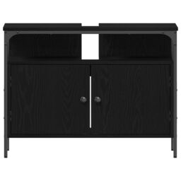 Berkfield Home Bathroom Sink Cabinet Black Oak 80x30x60 cm Engineered Wood - Size: 80 x 30 x 60 cm - thumbnail 6