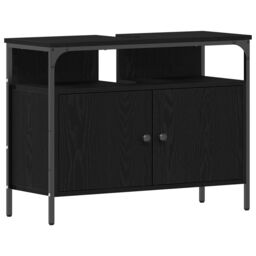 Berkfield Home Bathroom Sink Cabinet Black Oak 80x30x60 cm Engineered Wood - Size: 80 x 30 x 60 cm - thumbnail 2