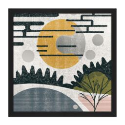 "Artery8 Wall Art Print Abstract Landscape Grunge Boho Sunrise Vintage Square Framed Picture 16X16 Inch in Black - Size: W16"" x H16""" - thumbnail 1
