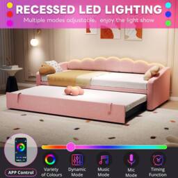 Merax Velvet 3ft Petal Shape Single Daybed with LED & Pull Out Trundle in Pink - thumbnail 8