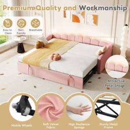Merax Velvet 3ft Petal Shape Single Daybed with LED & Pull Out Trundle in Pink - thumbnail 9