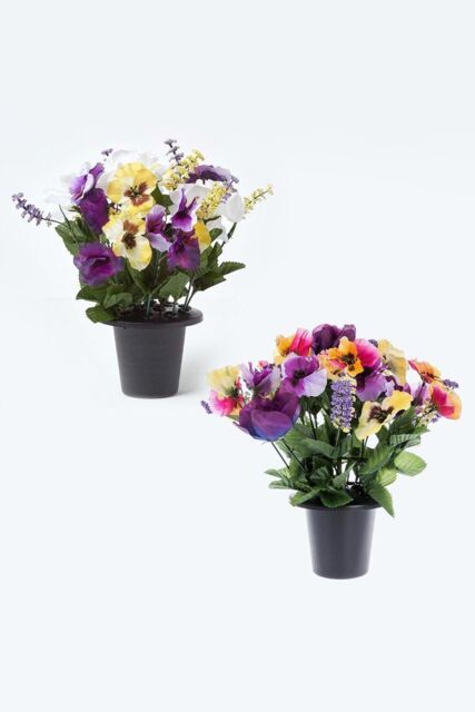 Homescapes Set of 2 Roses Artificial Flowers in Grave Vases - image 1