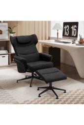 Living and Home Black Faux Leather Swivel Armchair with Footstool - thumbnail 2