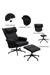 Living and Home Black Faux Leather Swivel Armchair with Footstool - thumbnail 4