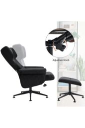 Living and Home Black Faux Leather Swivel Armchair with Footstool - thumbnail 3