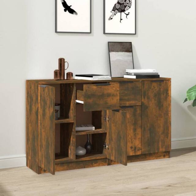 Berkfield Home Sideboards 2 pcs Smoked Oak 60x30x70 cm Engineered Wood in Brown - Size: 60 x 30 x 70 cm - image 1