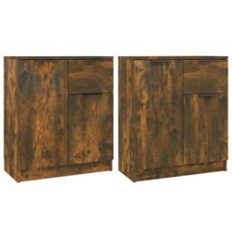 Berkfield Home Sideboards 2 pcs Smoked Oak 60x30x70 cm Engineered Wood in Brown - Size: 60 x 30 x 70 cm - thumbnail 3