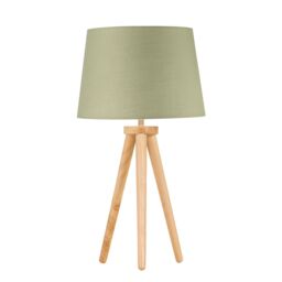 First Choice Lighting Voyage - Light Oak Table Lamp or Bedside Light with Sage Green Shade in Brown - thumbnail 1