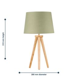 First Choice Lighting Voyage - Light Oak Table Lamp or Bedside Light with Sage Green Shade in Brown - thumbnail 5