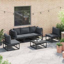 Berkfield Home Garden Sofa Set with Cushion with Pillow 5 pcs Black Aluminium - thumbnail 5