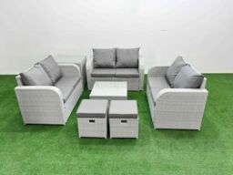 Fimous 8 Seater PE Wicker Rattan Furniture Sofa Sets with Square Coffee Table 2 Seater Love Sofa 2 Stool Side Table Light Grey - thumbnail 1