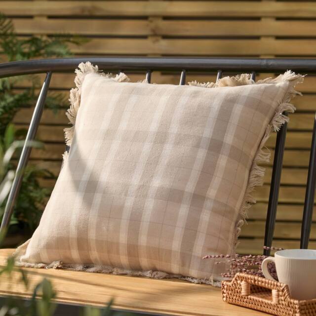 Voyage Maison Arrochar Tartan Woven Indoor/Outdoor Cushion in Beige - Size: 50 cm x 50 cm - image 1