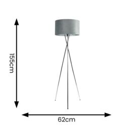 ValueLights Camden Chrome Tripod Floor Lamp & Grey Velvet & Chrome Lamp Shade - thumbnail 4