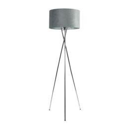 ValueLights Camden Chrome Tripod Floor Lamp & Grey Velvet & Chrome Lamp Shade - thumbnail 5