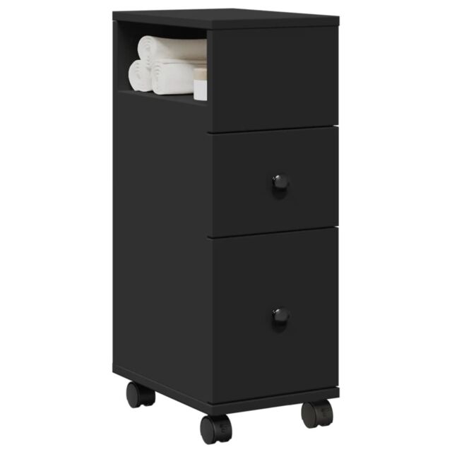 Berkfield Home Narrow Bathroom Cabinet with Wheels Black Engineered Wood - image 1