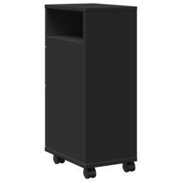 Berkfield Home Narrow Bathroom Cabinet with Wheels Black Engineered Wood - thumbnail 6