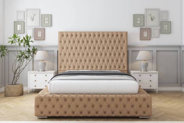 "Sloomy Ambassador Dumfries Frame-Mattress - 50"" Upholstered Headboard in Light Brown - Size: King" - image 1
