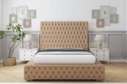 "Sloomy Ambassador Dumfries Frame-Mattress - 50"" Upholstered Headboard in Light Brown - Size: King" - thumbnail 1