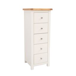 Cabinet Bits Maggiori 5 Drawer Narrow Chest of Drawers Chrome Knob in Off-White