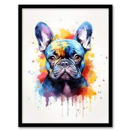"Artery8 Wall Art Print French Bulldog Lovers Gift Watercolour Pet Portrait Painting Artwork Art Framed - Size: W12"" x H16""" - thumbnail 1