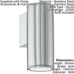 Loops 2 PACK IP44 Outdoor Wall Light Stainless Steel 1x 3W GU10 Porch Down Lamp in Metallics - thumbnail 2