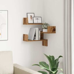 Berkfield Home Wall Corner Shelf Old Wood 40x40x49.5 cm Engineered Wood in Brown - thumbnail 3