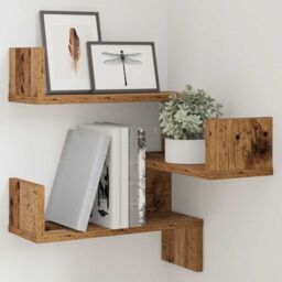 Berkfield Home Wall Corner Shelf Old Wood 40x40x49.5 cm Engineered Wood in Brown - thumbnail 4
