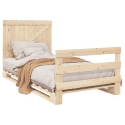 Berkfield Home Bed Frame without Mattress with Headboard 100x200 cm Solid Wood in Brown - thumbnail 4