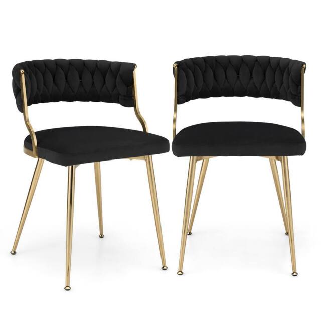 Costway 2PCS Dining Chairs Upholstered Armless Velvet Accent Chair Woven Back in Black - image 1