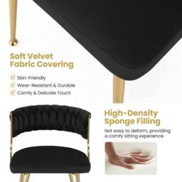 Costway 2PCS Dining Chairs Upholstered Armless Velvet Accent Chair Woven Back in Black - thumbnail 5