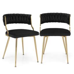 Costway 2PCS Dining Chairs Upholstered Armless Velvet Accent Chair Woven Back in Black - thumbnail 1
