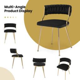 Costway 2PCS Dining Chairs Upholstered Armless Velvet Accent Chair Woven Back in Black - thumbnail 8